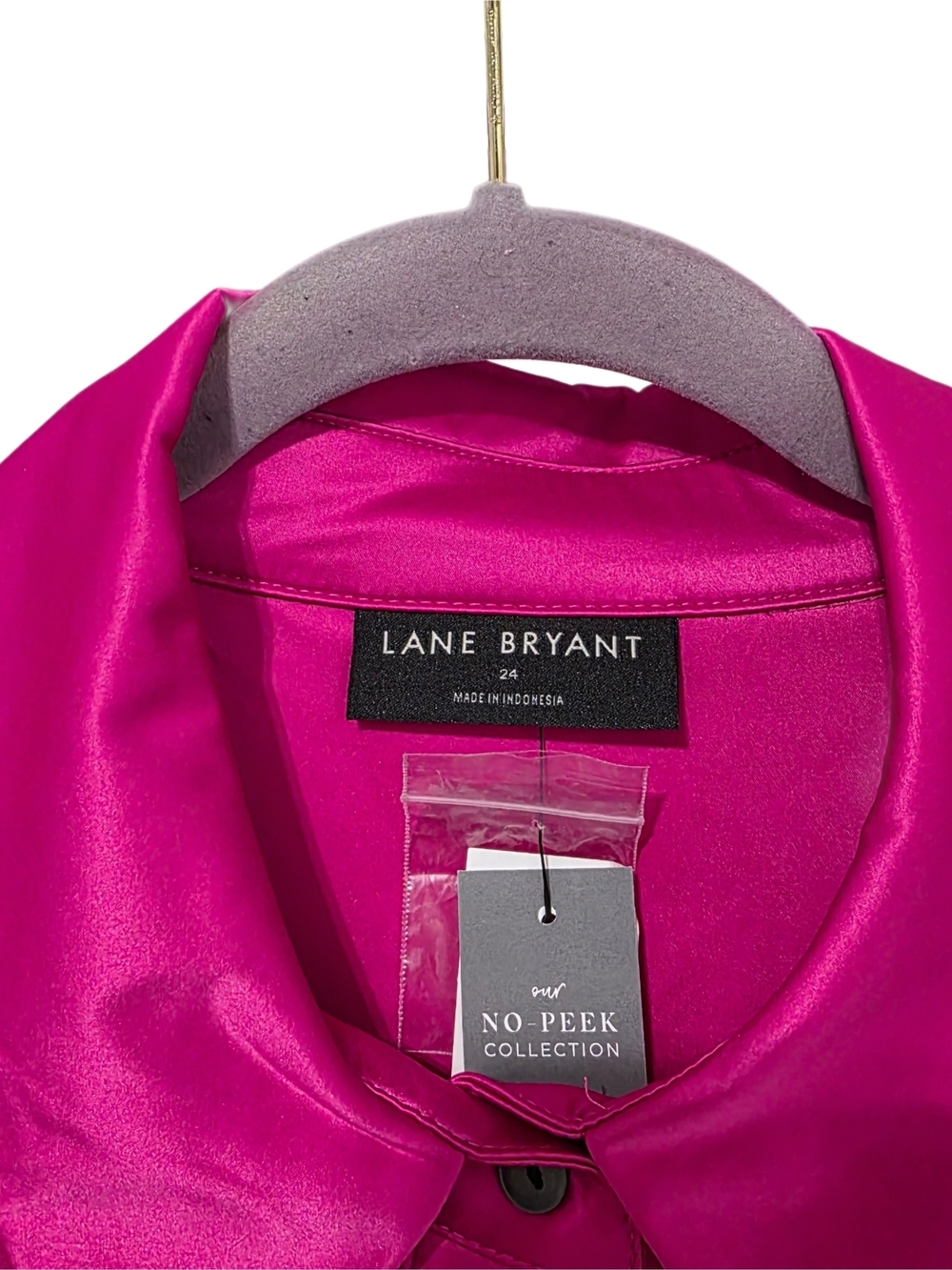 Lane Bryant Hot Pink Satin Button-Front Boyfriend Shirt NWT - Picture 4 of 7